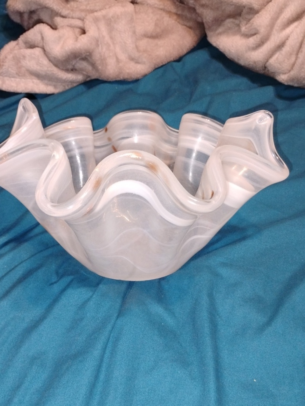 Classic White Swirled Glass Decorative Bowl -